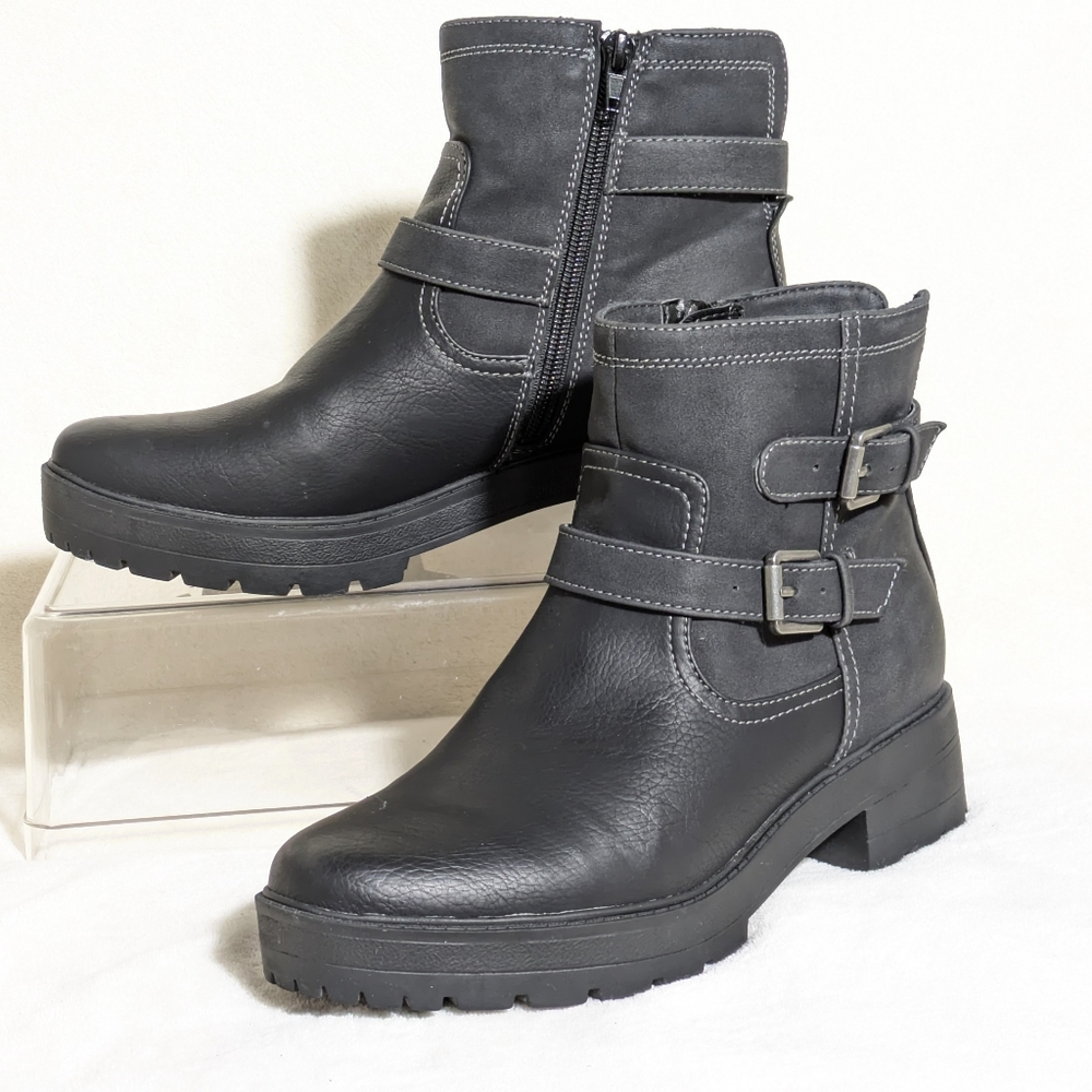 Naturalizer Soul North Women's Bootieβ Black Chunky Heel Grunge Moto Sz 7.5